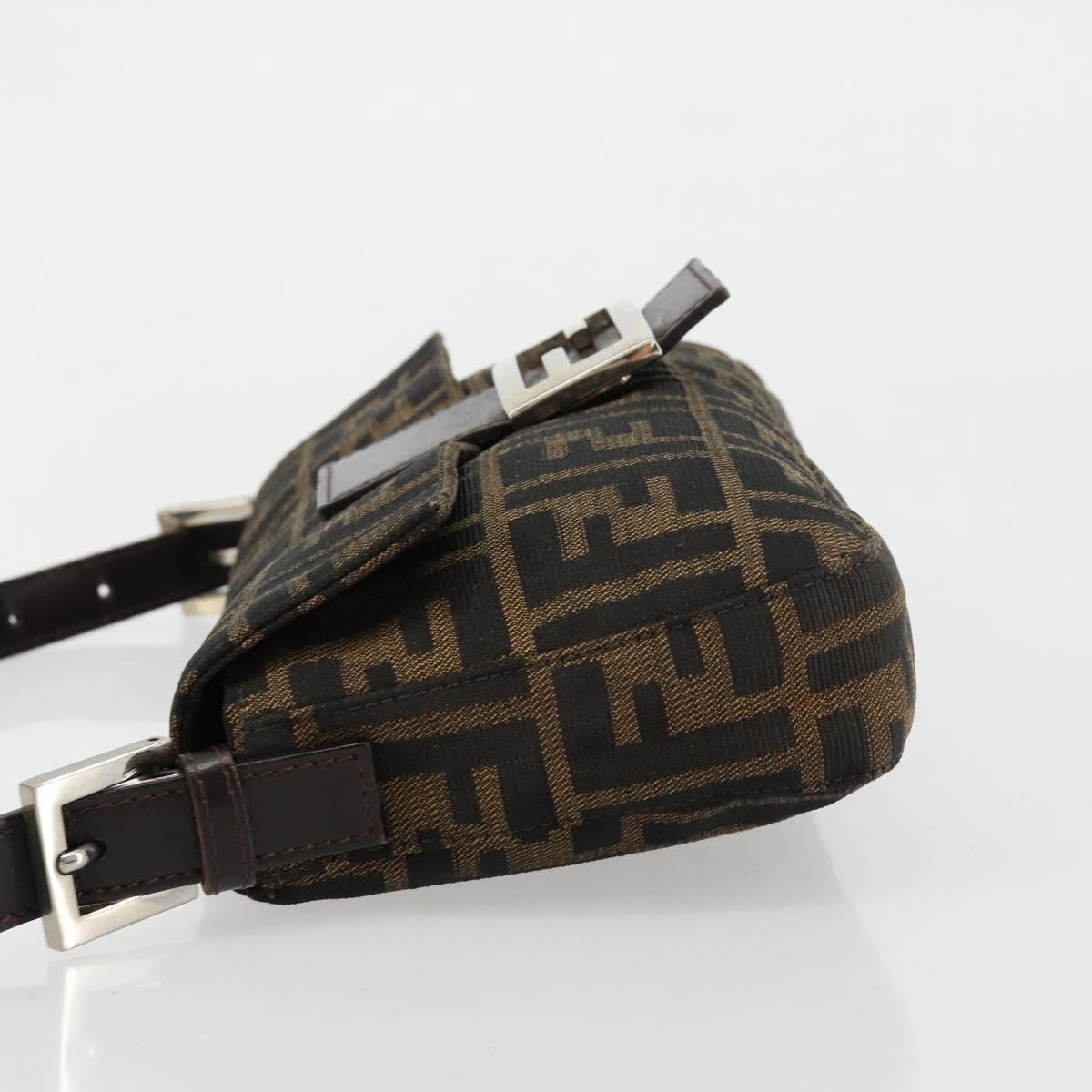 FENDI Zucca Canvas Mamma Baguette Shoulder Bag Black Brown Auth 181715V