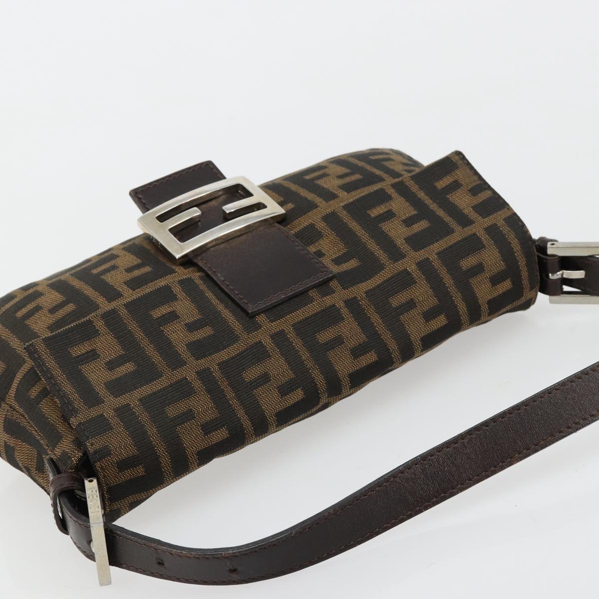FENDI Zucca Canvas Mamma Baguette Shoulder Bag Black Brown Auth 181715V