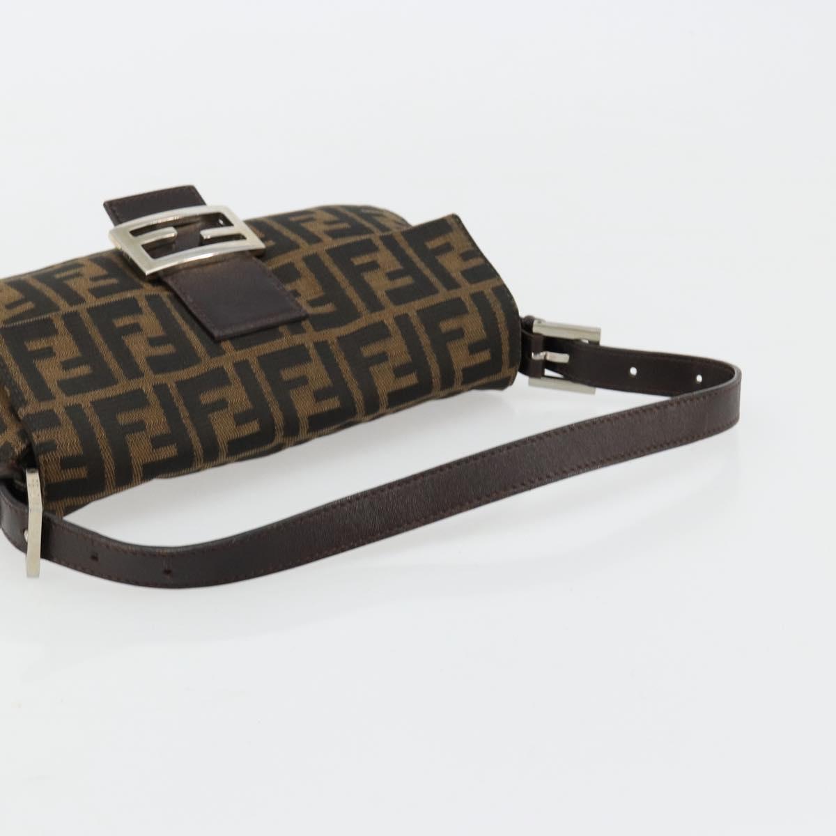 FENDI Zucca Canvas Mamma Baguette Shoulder Bag Black Brown Auth 181715V