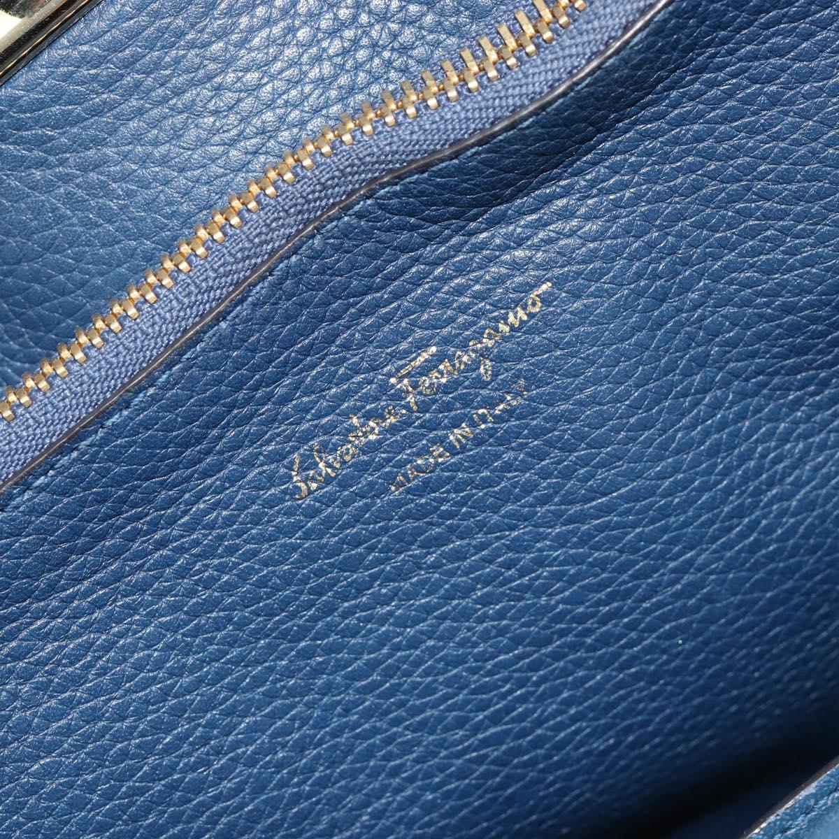 Salvatore Ferragamo Studio Hand Bag Leather 2way Blue Gold Auth 181716A