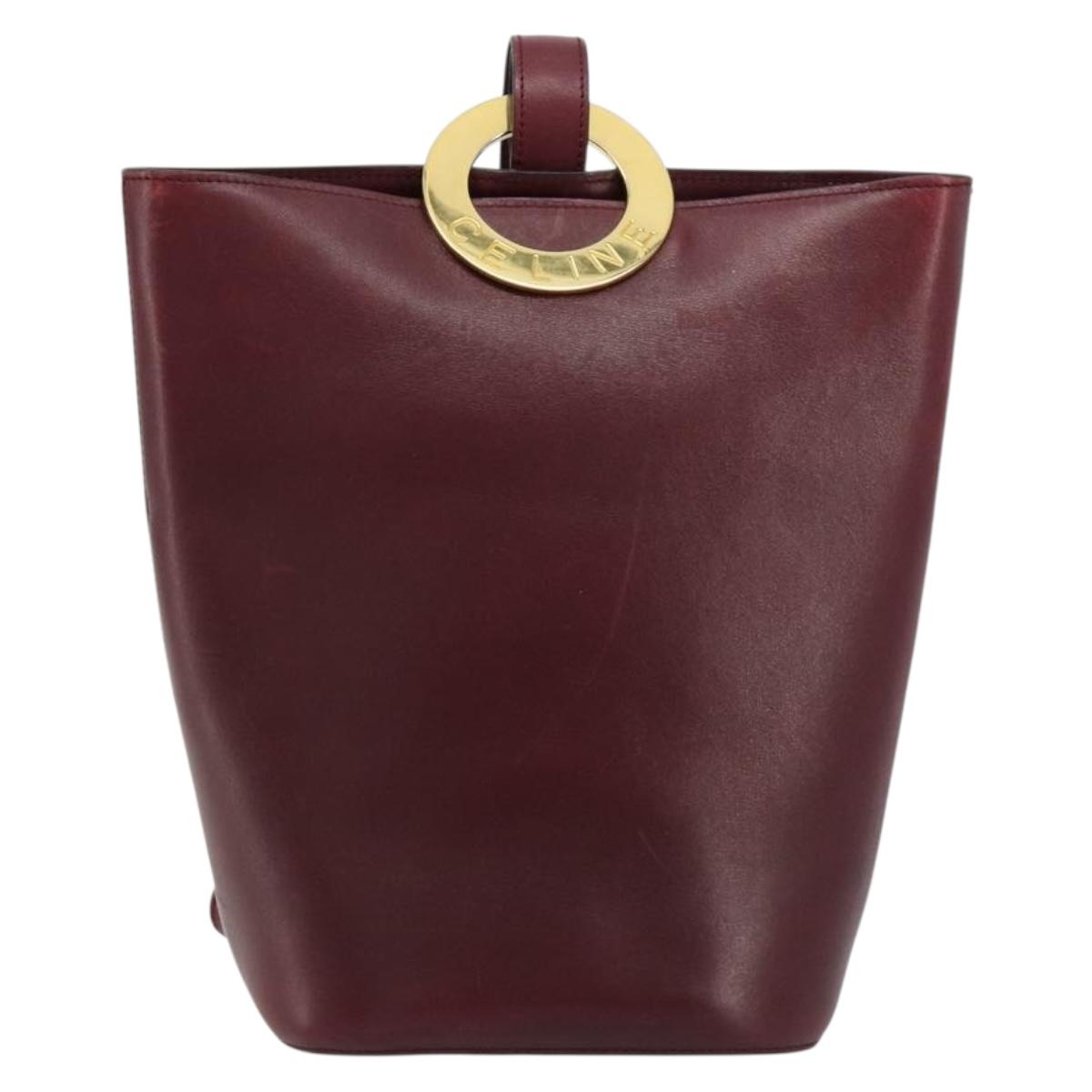CELINE Circle Shoulder Bag Leather Bordeaux Gold Auth 181718