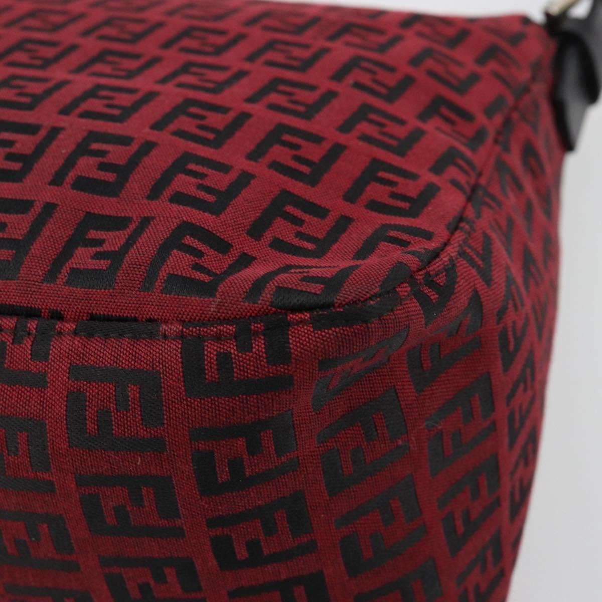 FENDI Zucchino Canvas Mamma Baguette Shoulder Bag Red Silver Auth 181719V