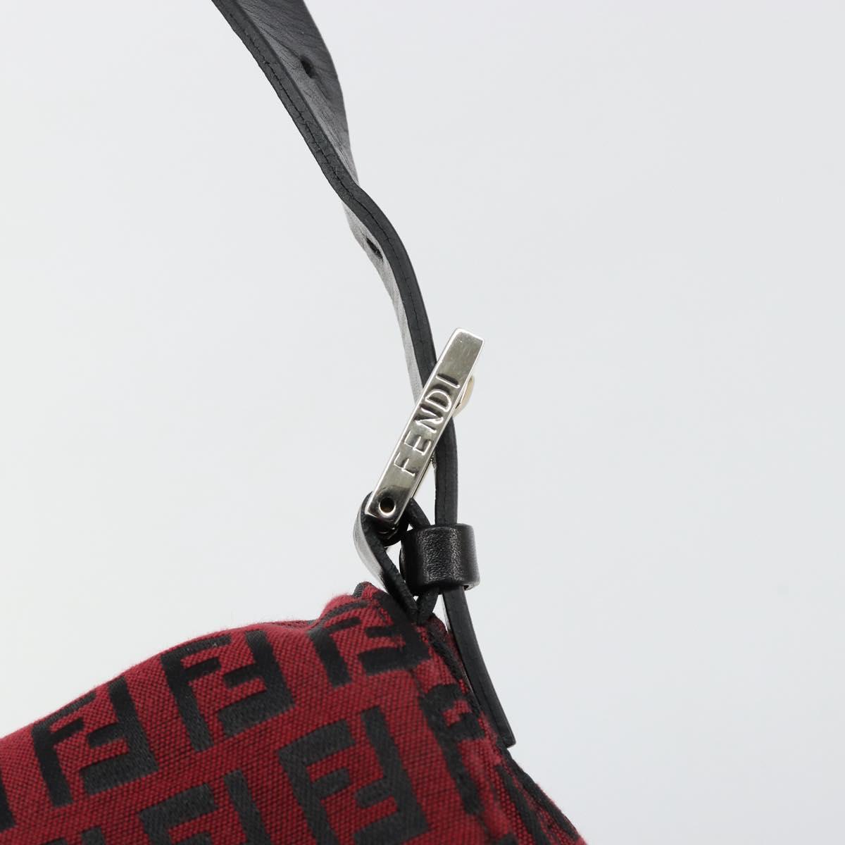 FENDI Zucchino Canvas Mamma Baguette Shoulder Bag Red Silver Auth 181719V