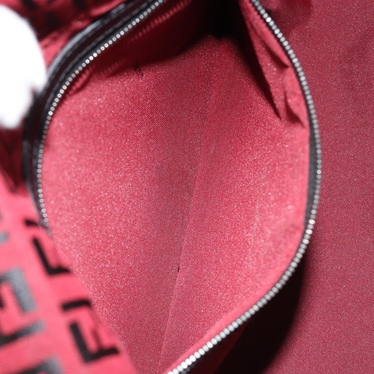 FENDI Zucchino Canvas Mamma Baguette Shoulder Bag Red Silver Auth 181719V