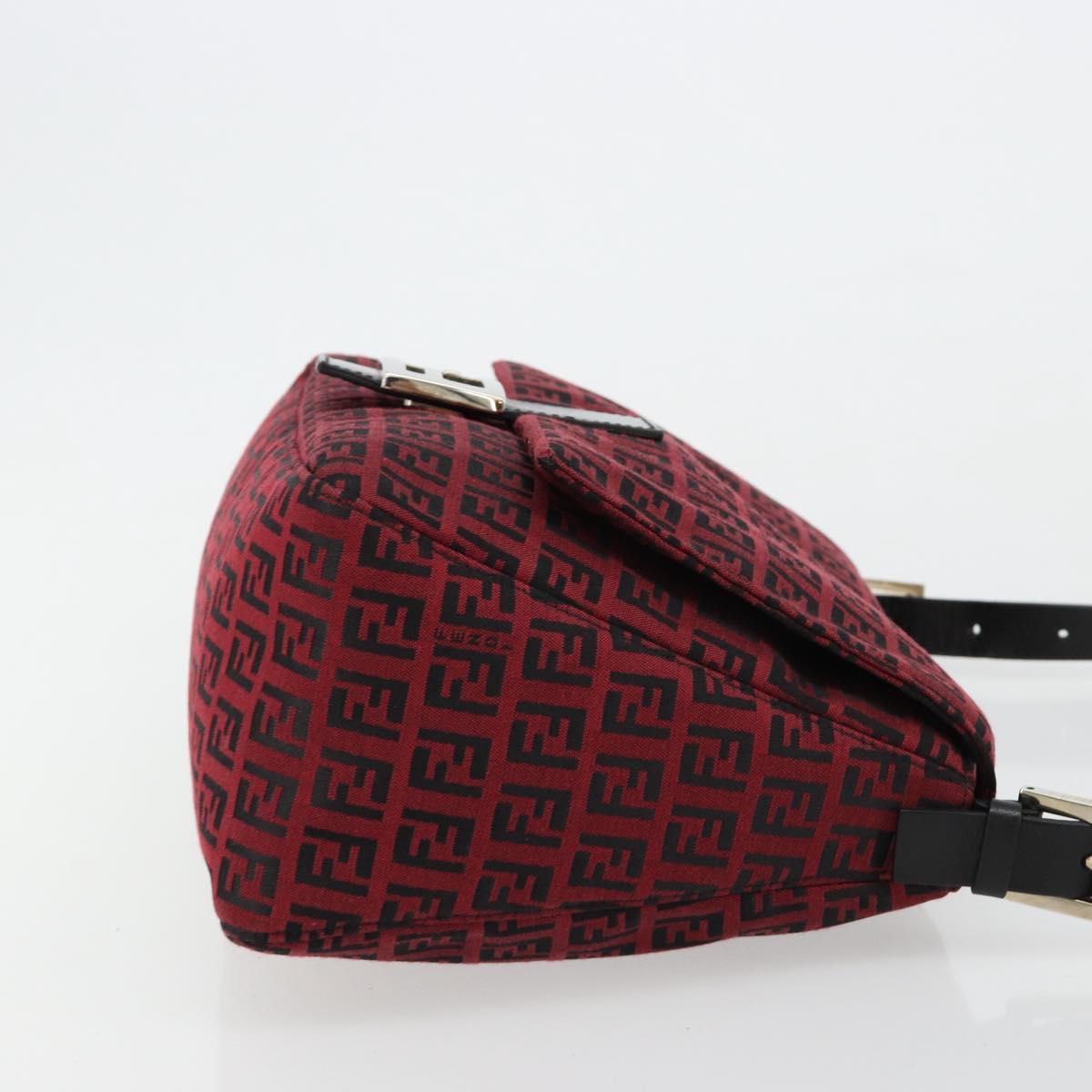 FENDI Zucchino Canvas Mamma Baguette Shoulder Bag Red Silver Auth 181719V