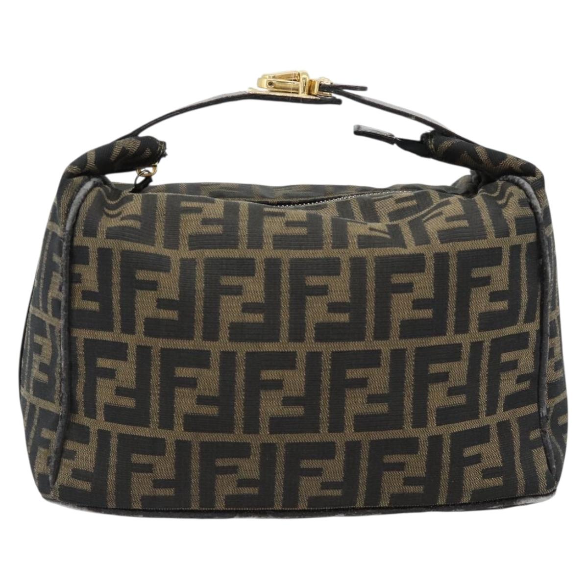 FENDI Zucca Canvas Vanity Hand Bag Black Brown Auth 181720