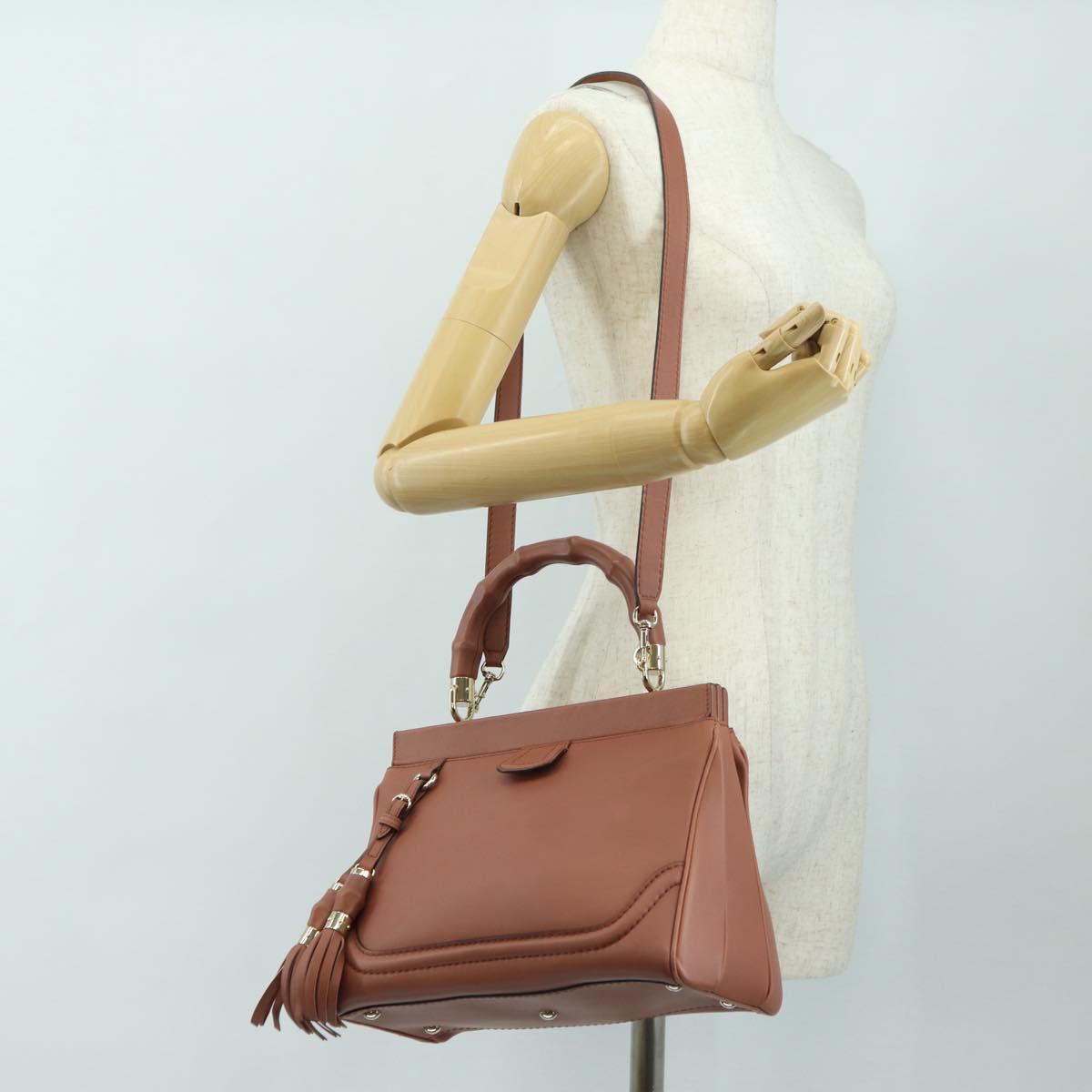 GUCCI Bamboo Hand Bag Leather 2way Pink Gold 308385 Auth 181722V
