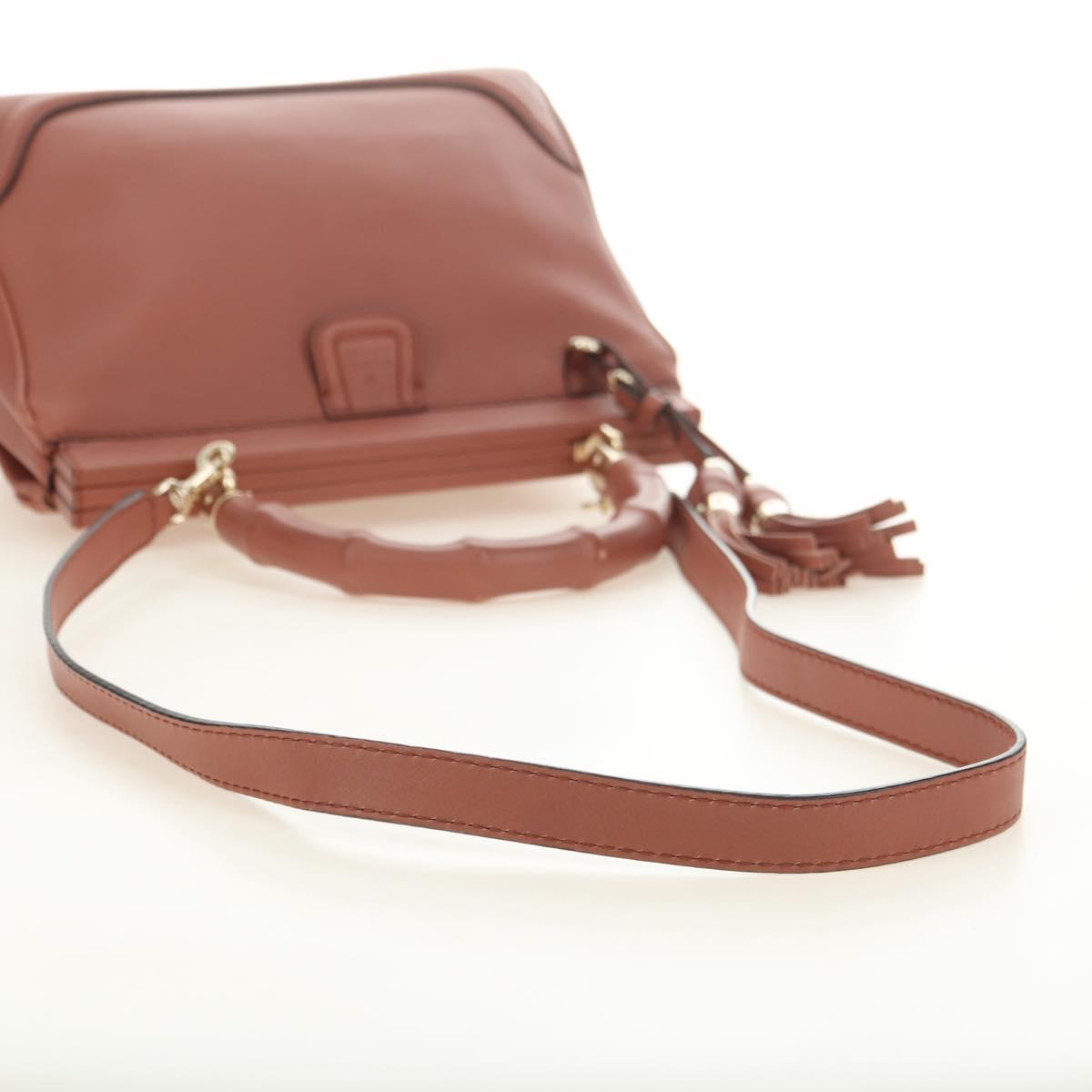 GUCCI Bamboo Hand Bag Leather 2way Pink Gold 308385 Auth 181722V