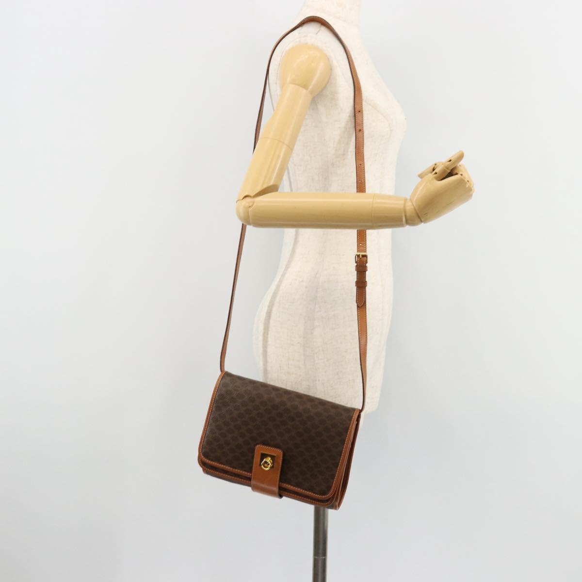 CELINE Macadam Canvas Shoulder Bag PVC Leather Brown Gold Auth 181724