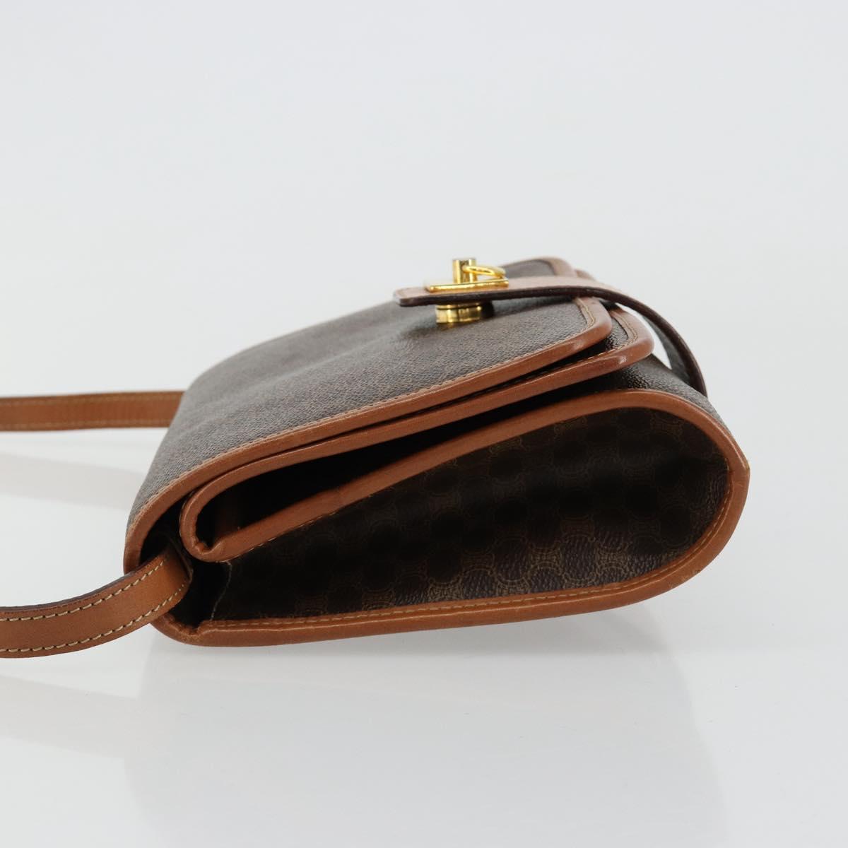 CELINE Macadam Canvas Shoulder Bag PVC Leather Brown Gold Auth 181724