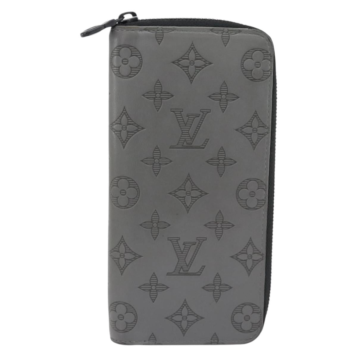 LOUIS VUITTON Monogram Shadow Zippy Wallet Vertical Gray M81384 LV Auth 181734A