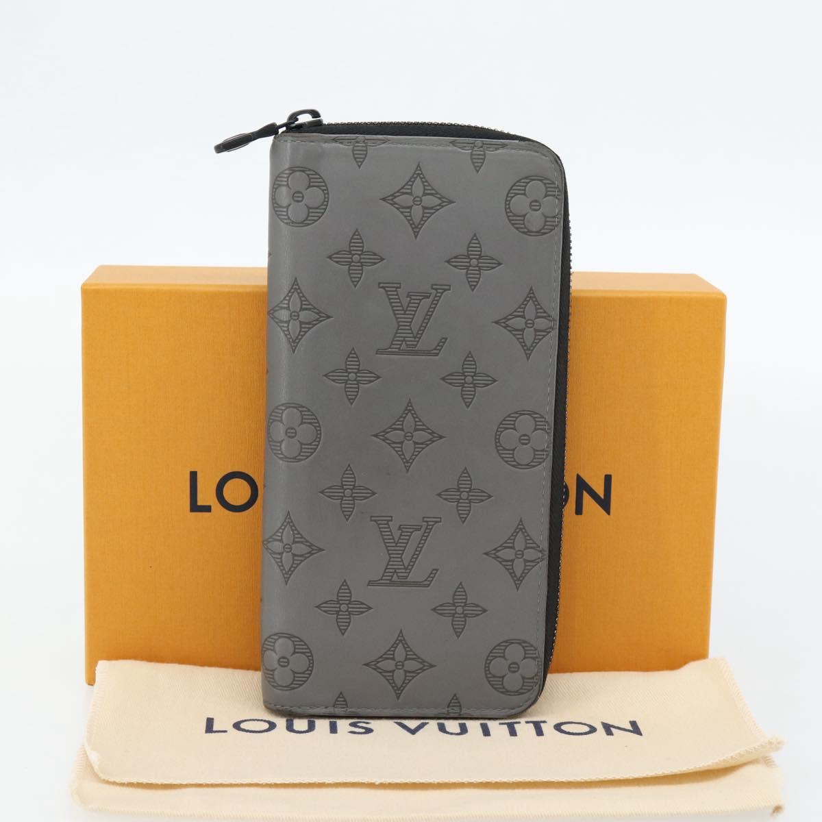 LOUIS VUITTON Monogram Shadow Zippy Wallet Vertical Gray M81384 LV Auth 181734A