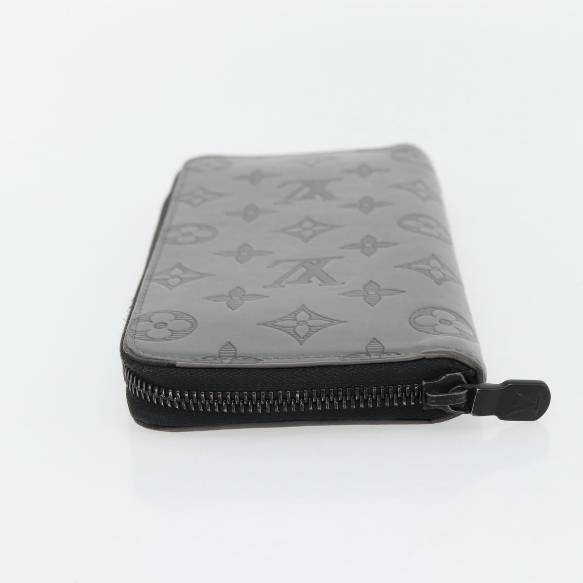 LOUIS VUITTON Monogram Shadow Zippy Wallet Vertical Gray M81384 LV Auth 181734A