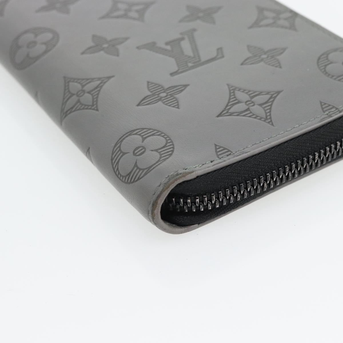LOUIS VUITTON Monogram Shadow Zippy Wallet Vertical Gray M81384 LV Auth 181734A