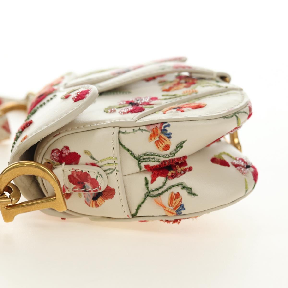 Christian Dior Saddle Shoulder Bag Leather 2way White Gold Auth 181753SAM