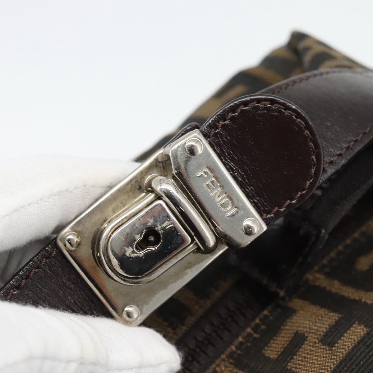 FENDI Zucca Canvas Vanity Hand Bag Black Brown Auth 181755