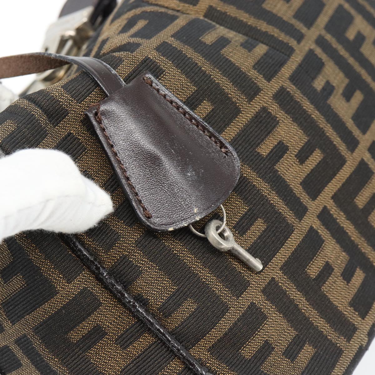 FENDI Zucca Canvas Vanity Hand Bag Black Brown Auth 181755