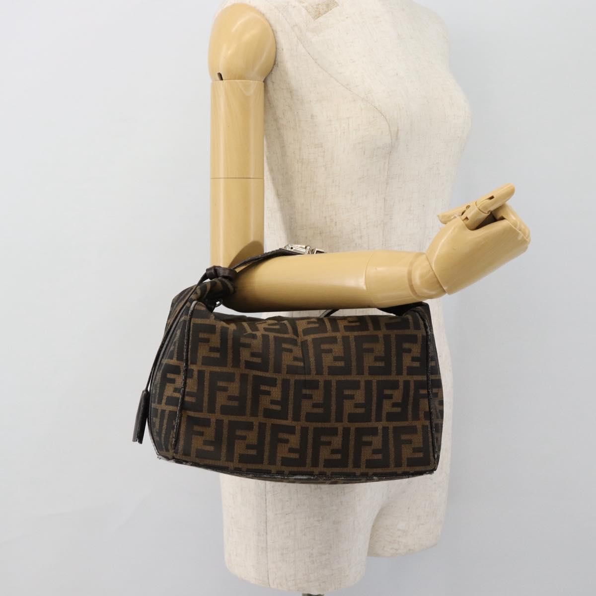 FENDI Zucca Canvas Vanity Hand Bag Black Brown Auth 181755