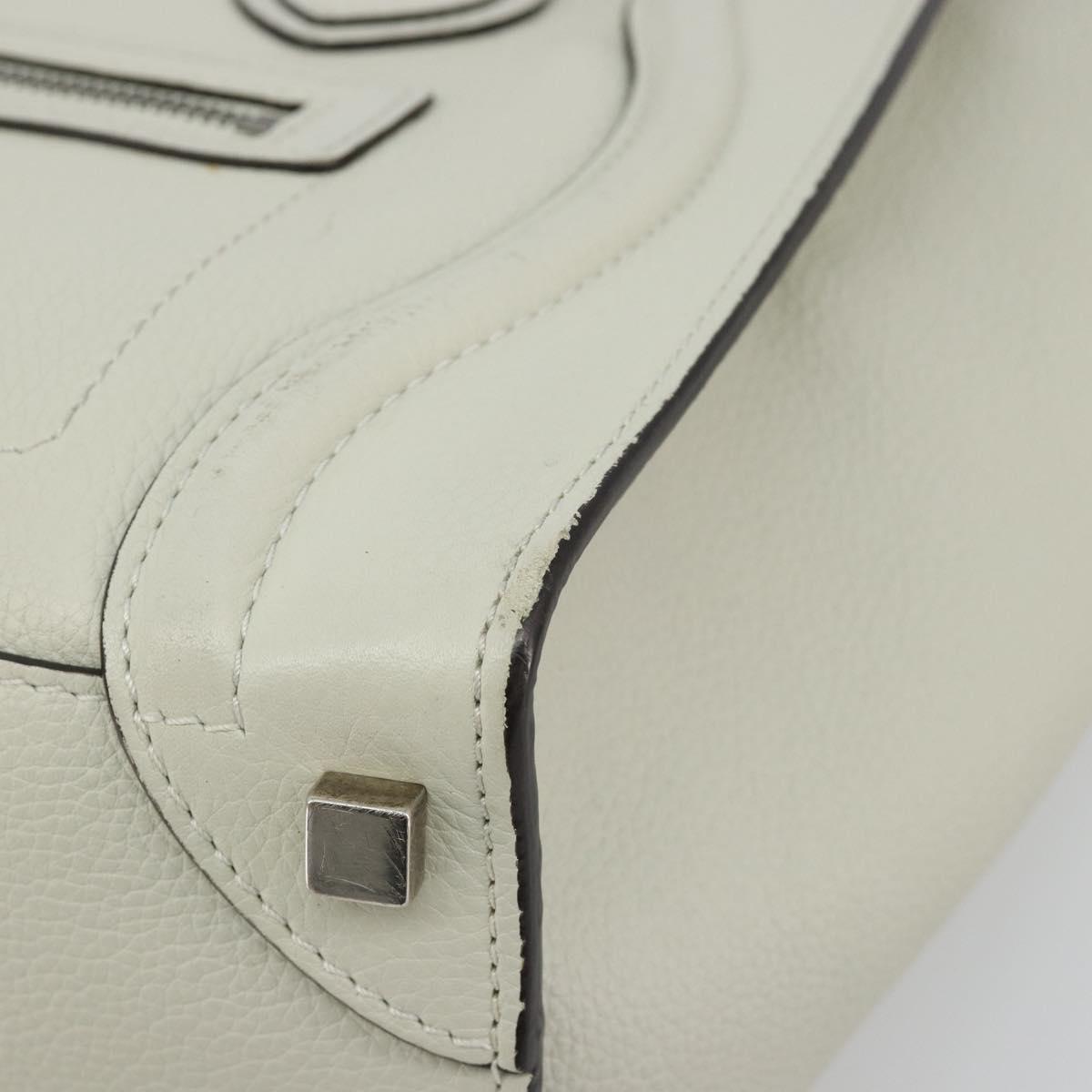 CELINE Luggage Micro Shopper Hand Bag Leather Ivory Silver Auth 181757M