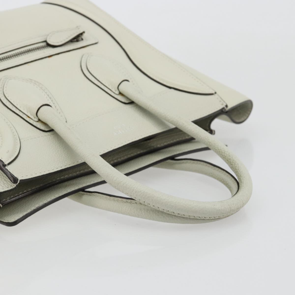 CELINE Luggage Micro Shopper Hand Bag Leather Ivory Silver Auth 181757M