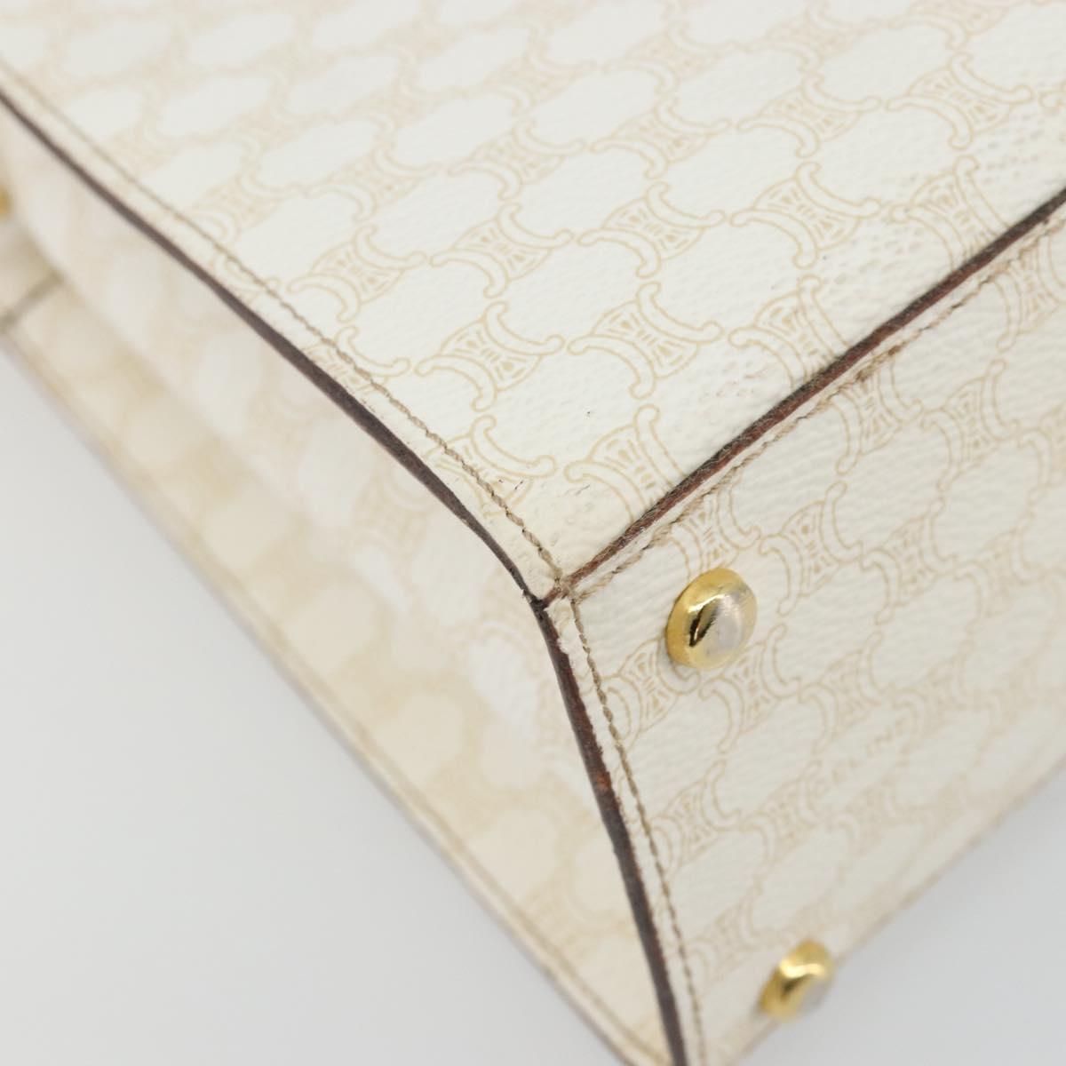 CELINE Macadam Canvas Hand Bag PVC Leather White Gold Auth 181760