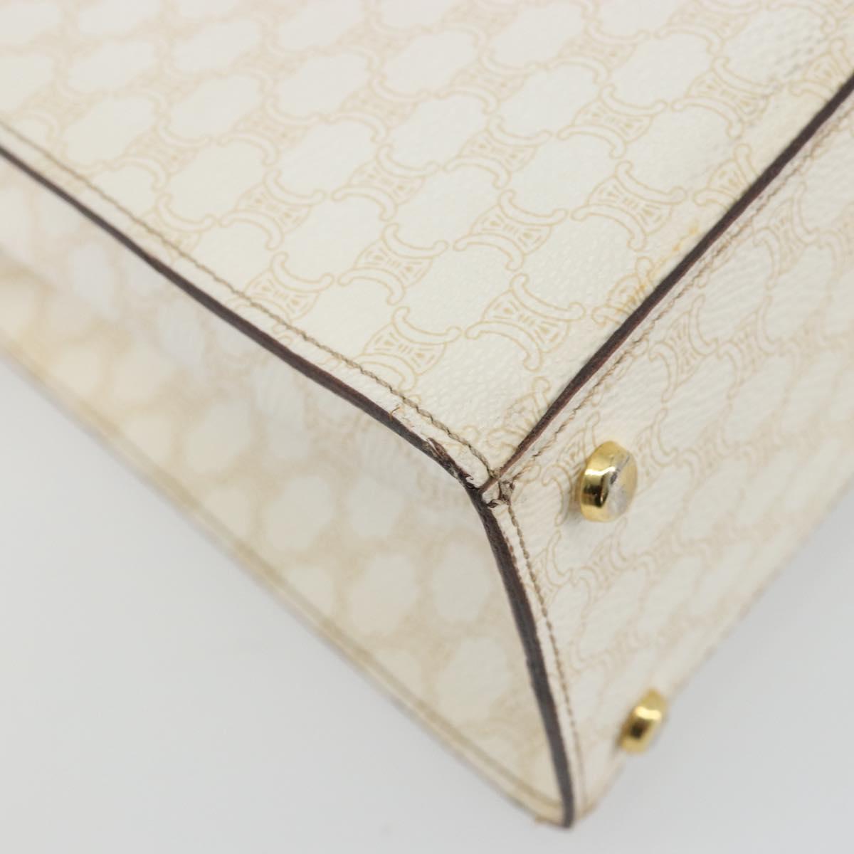 CELINE Macadam Canvas Hand Bag PVC Leather White Gold Auth 181760