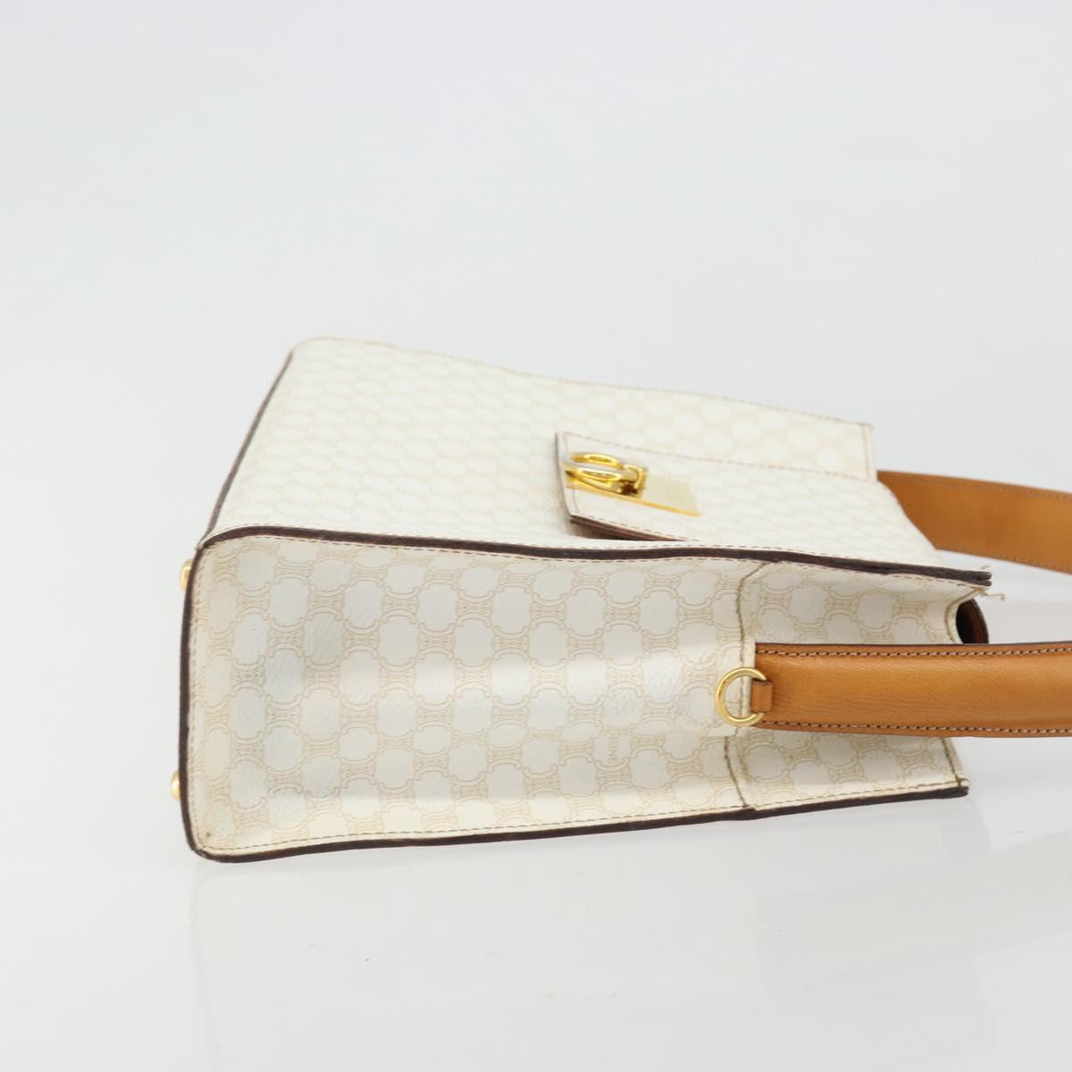 CELINE Macadam Canvas Hand Bag PVC Leather White Gold Auth 181760