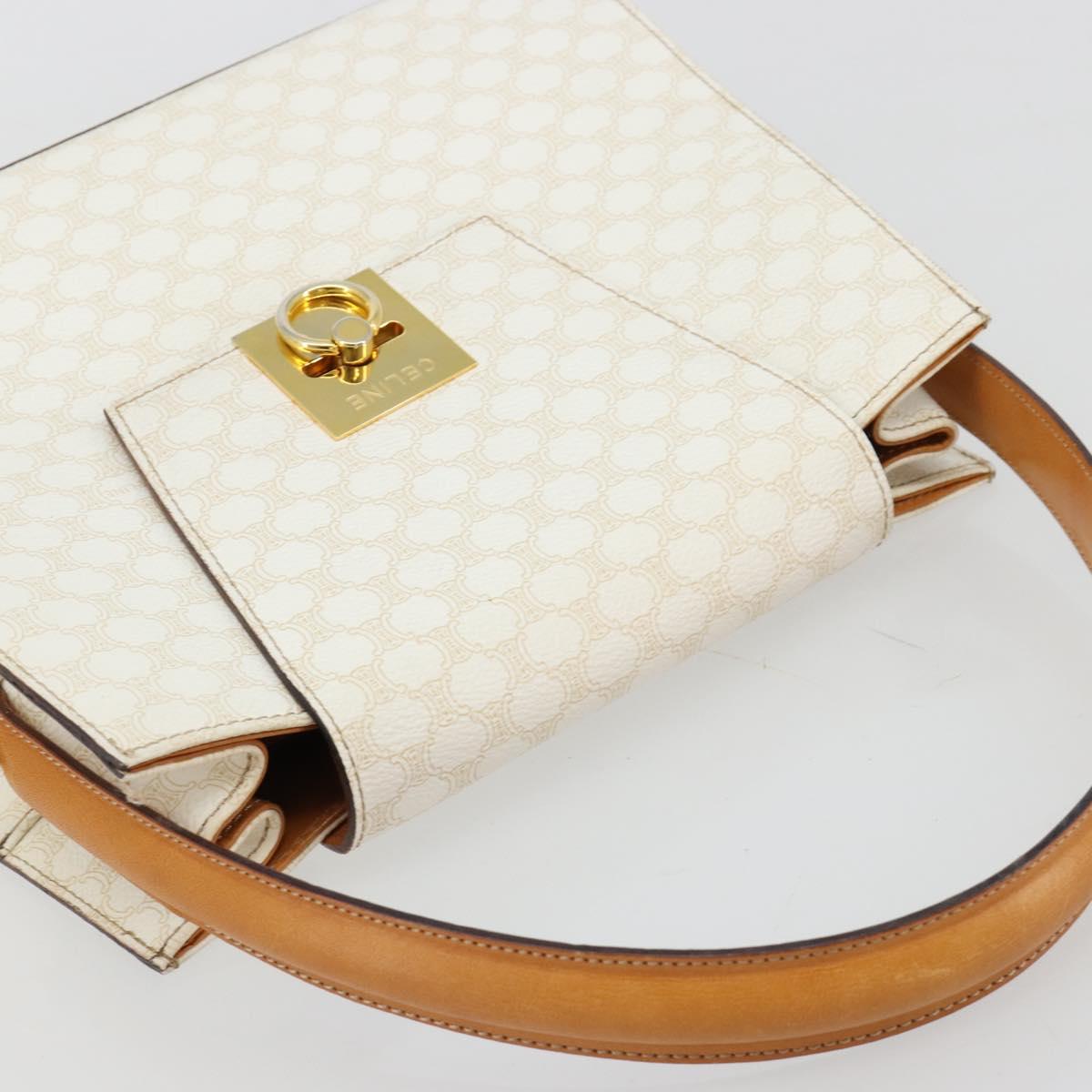 CELINE Macadam Canvas Hand Bag PVC Leather White Gold Auth 181760