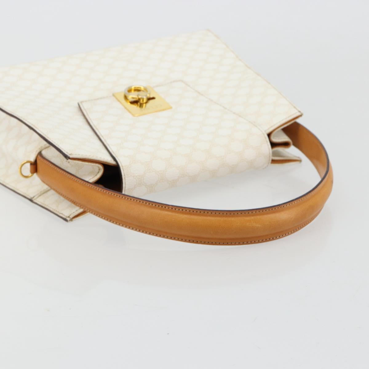 CELINE Macadam Canvas Hand Bag PVC Leather White Gold Auth 181760