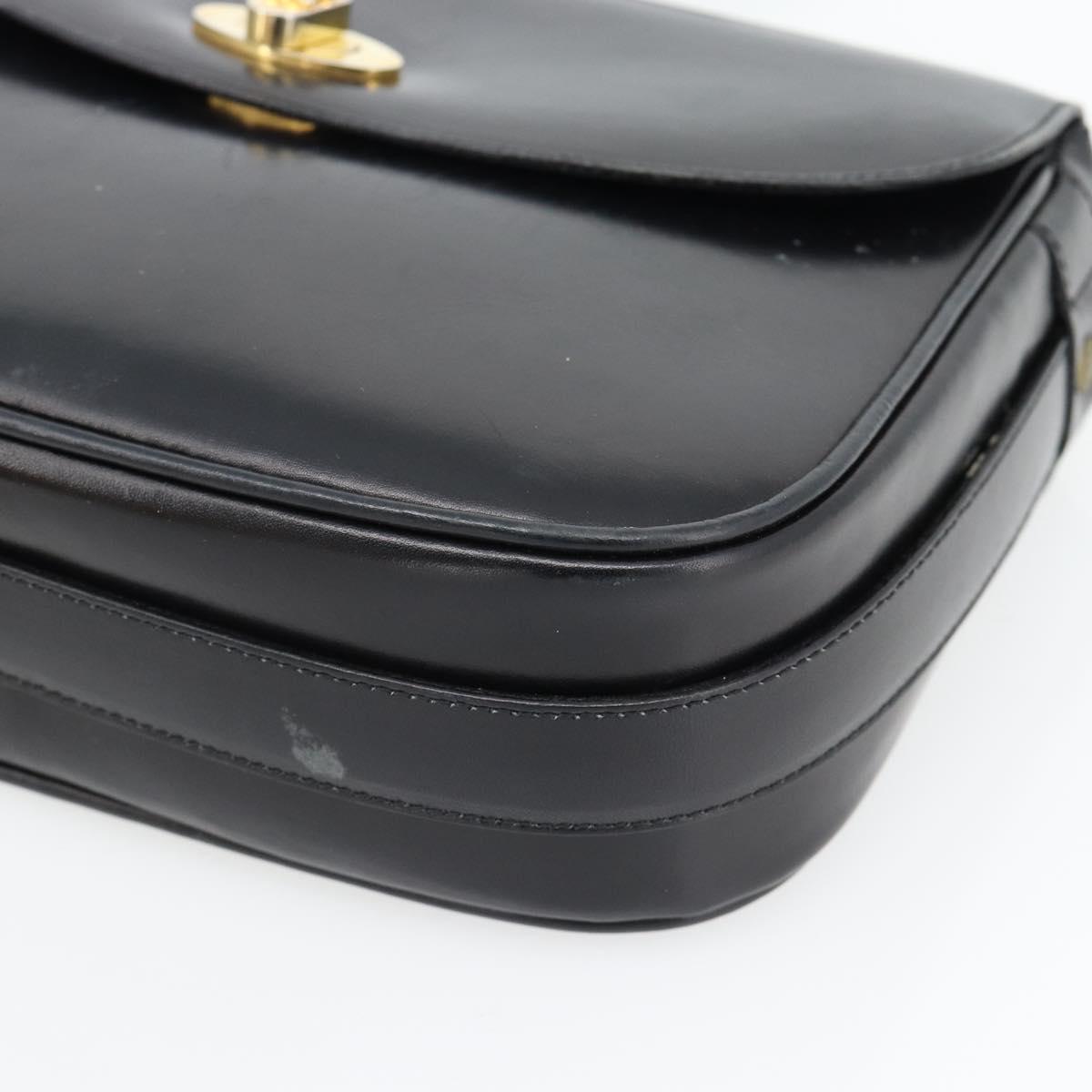 CELINE Shoulder Bag Leather Black Gold Auth 181762