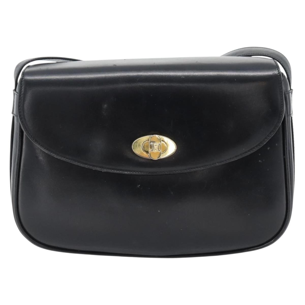 CELINE Shoulder Bag Leather Black Gold Auth 181762