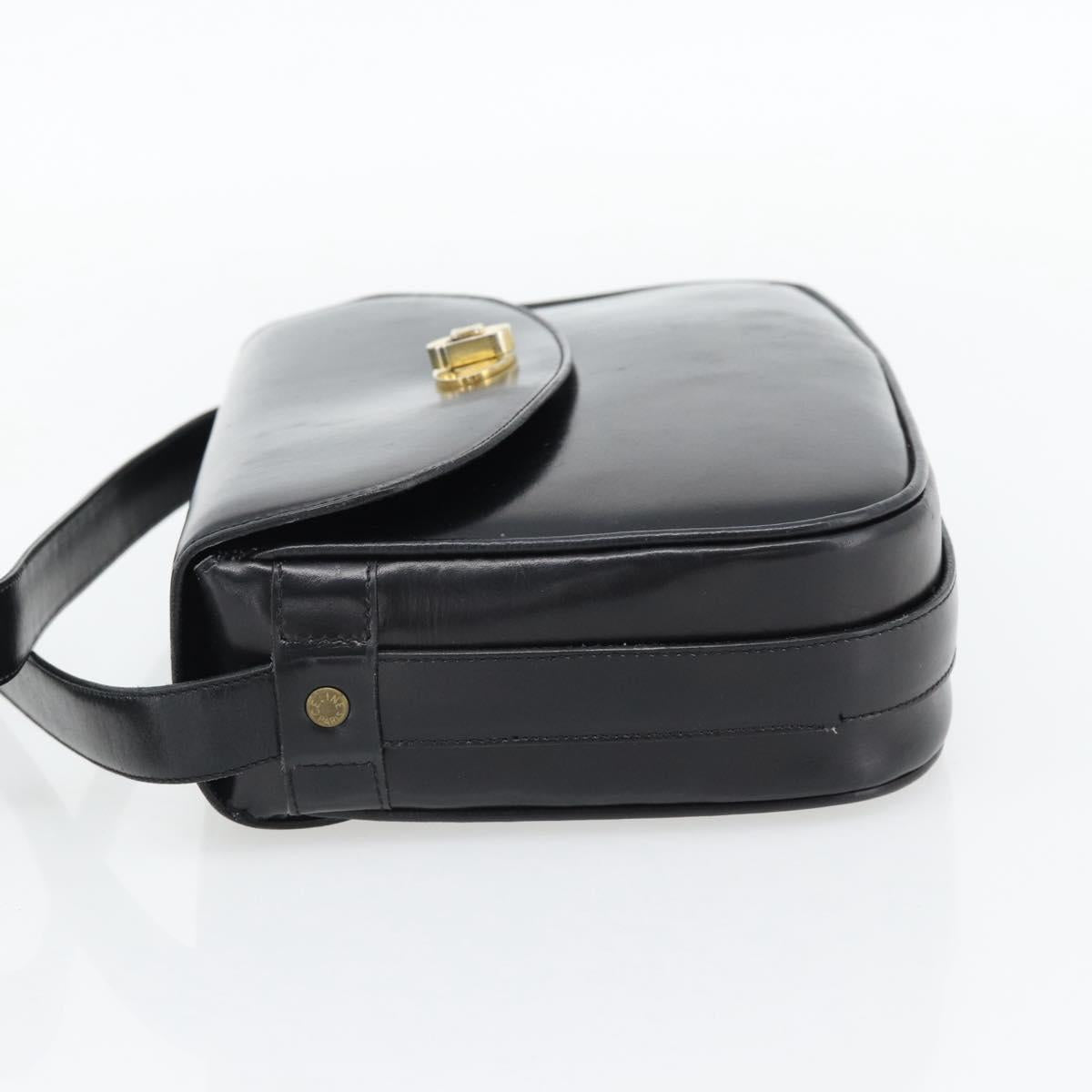 CELINE Shoulder Bag Leather Black Gold Auth 181762