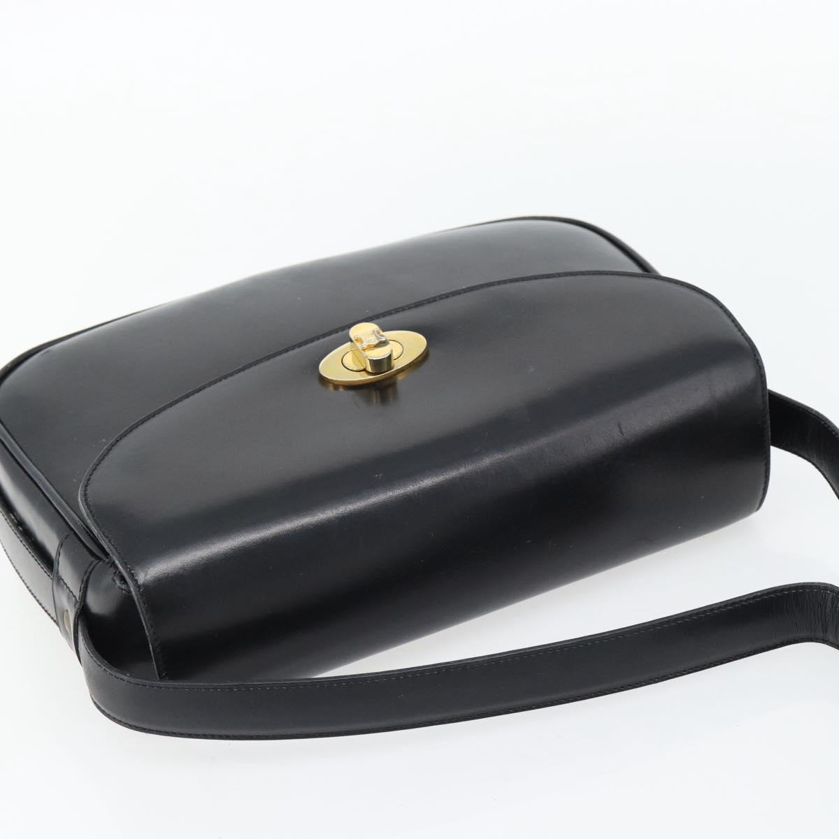 CELINE Shoulder Bag Leather Black Gold Auth 181762