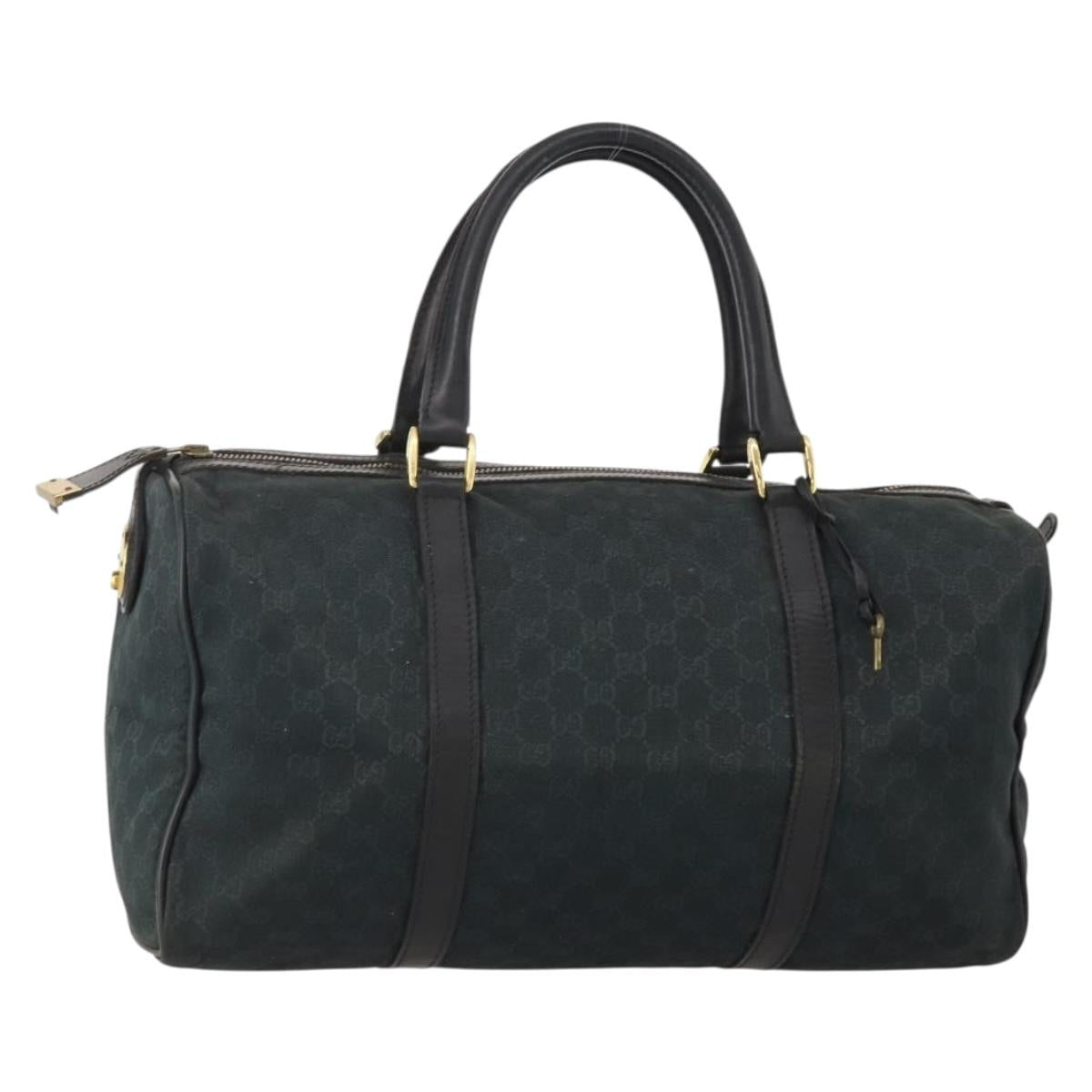 GUCCI GG Canvas Boston Bag Black Gold Auth 181766
