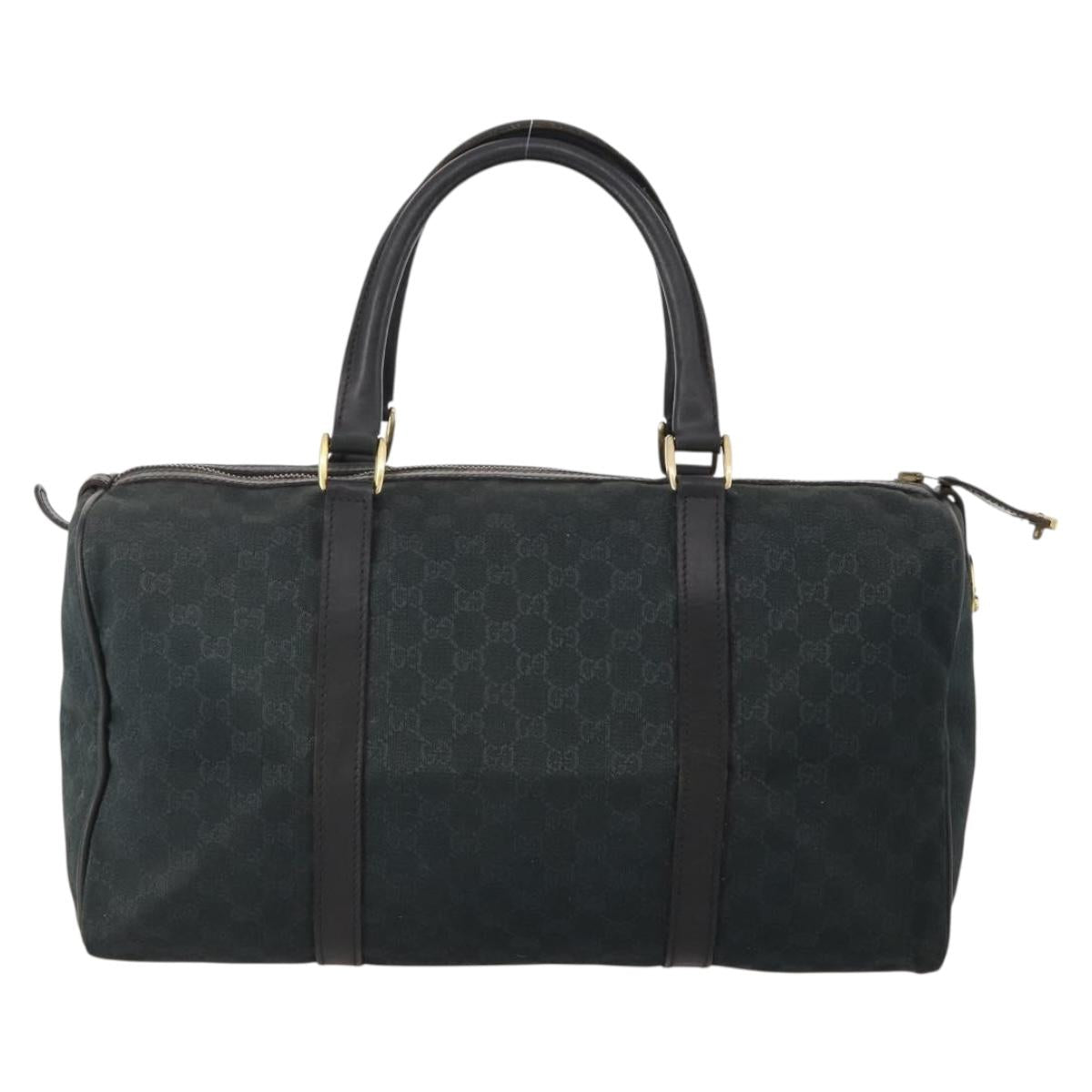 GUCCI GG Canvas Boston Bag Black Gold Auth 181766