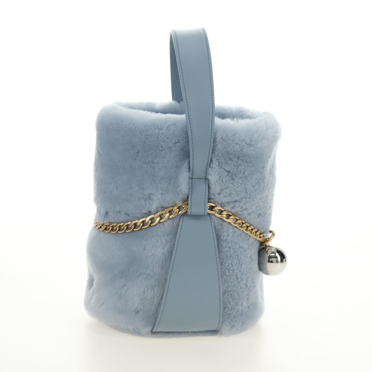 PRADA Petit Sac Noir Hand Bag fur Light Blue Gold Auth 181769SAM