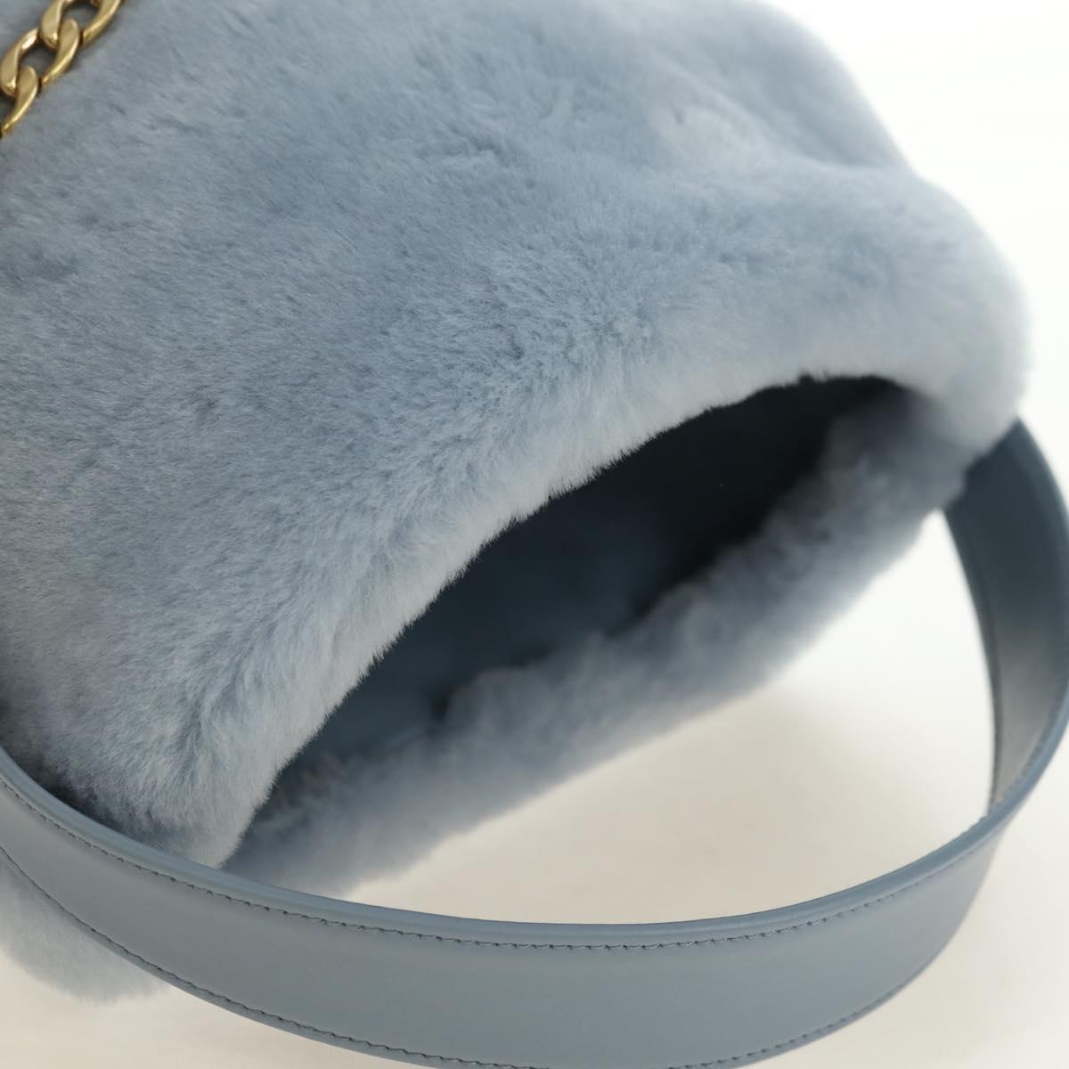PRADA Petit Sac Noir Hand Bag fur Light Blue Gold Auth 181769SAM