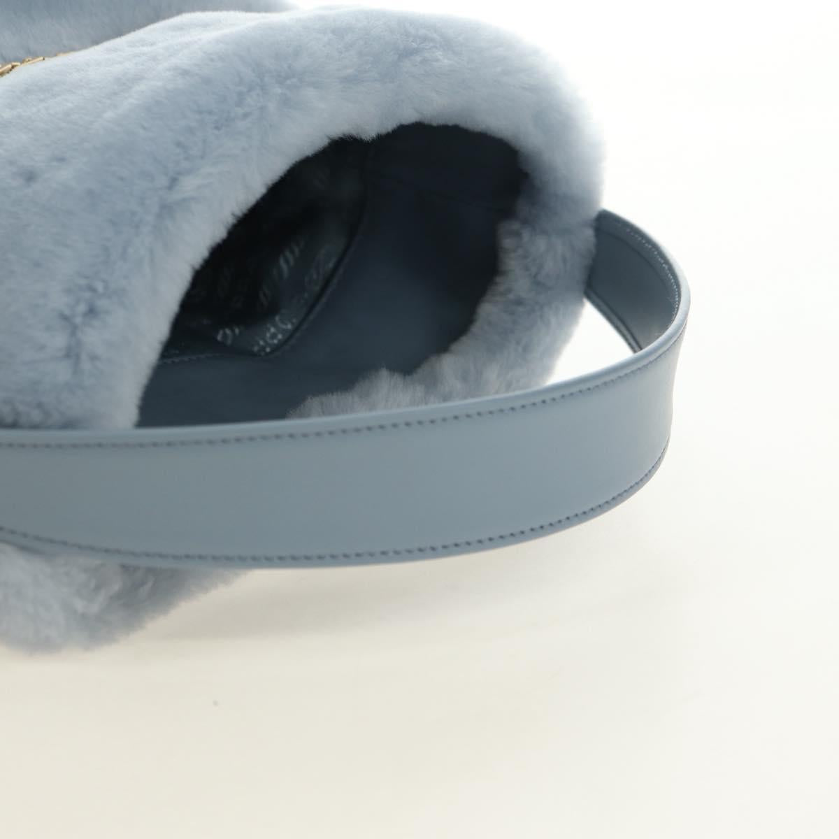 PRADA Petit Sac Noir Hand Bag fur Light Blue Gold Auth 181769SAM
