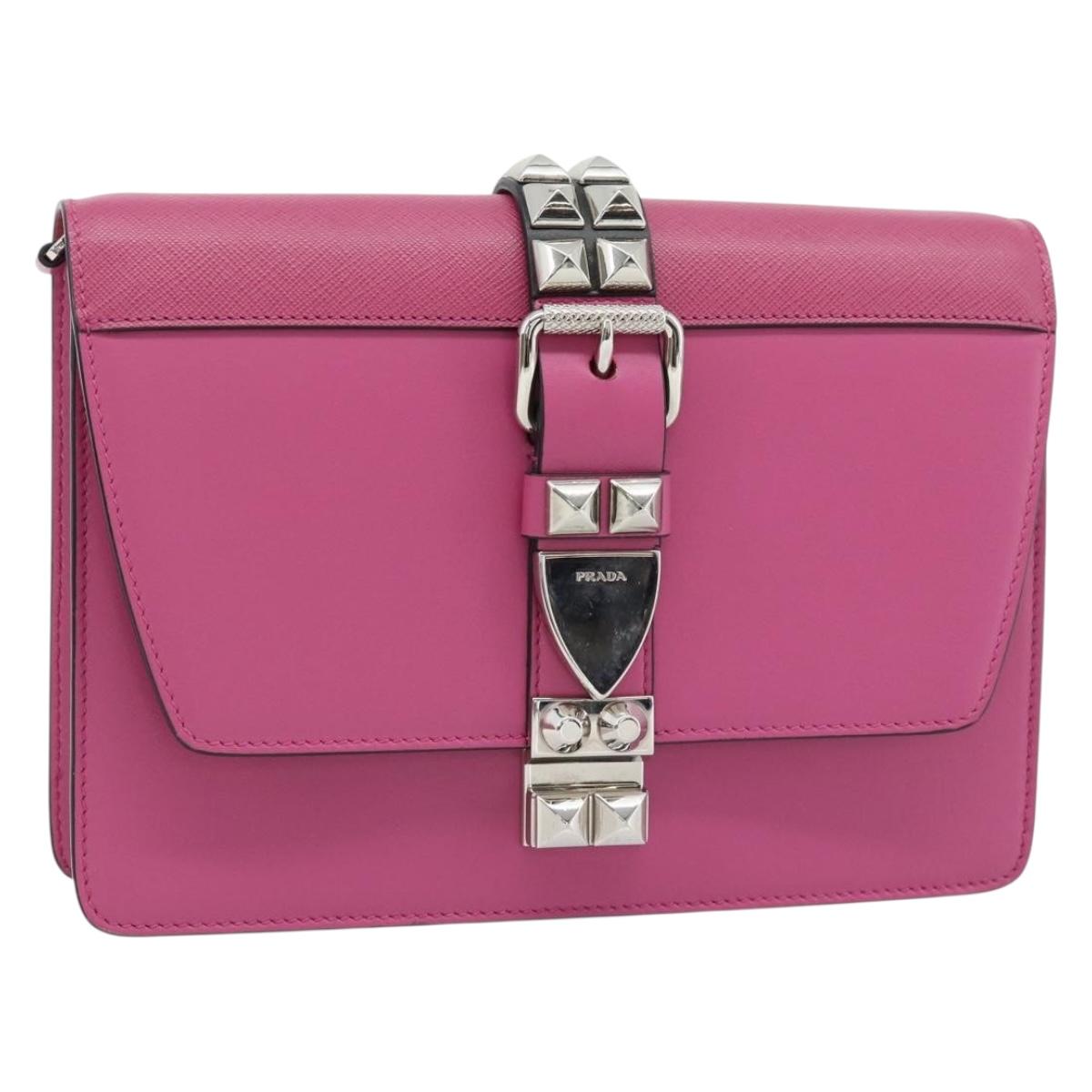 PRADA Clutch Bag Leather Pink Silver Auth 181770A