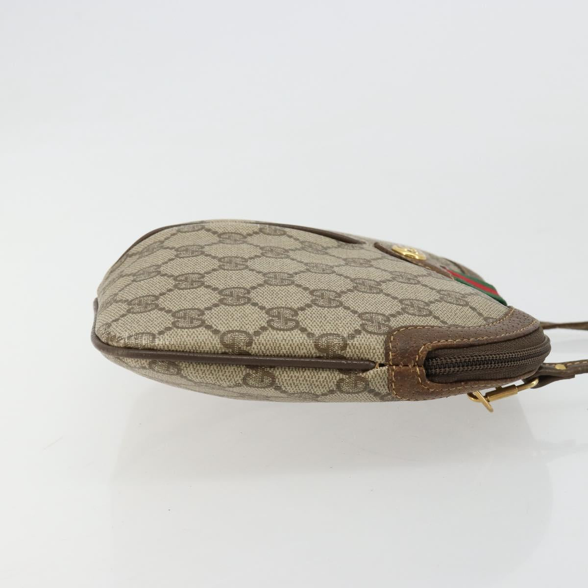 GUCCI GG Supreme Web Sherry Line Bag PVC Beige Gold 904 02 047 Auth 181772
