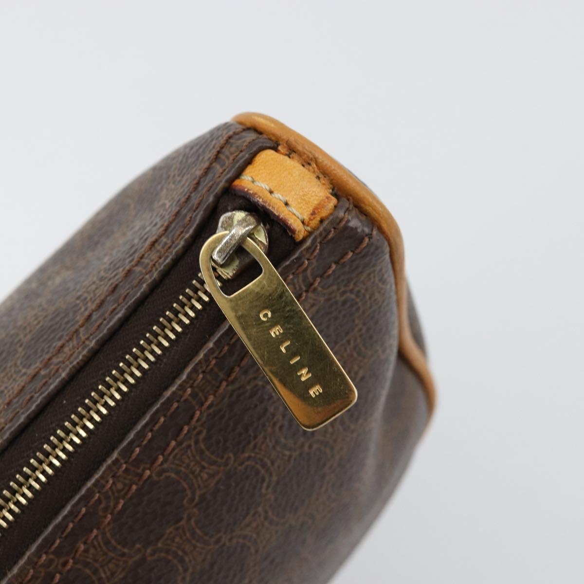 CELINE Macadam Canvas Accessory Pouch PVC Leather Brown Gold Auth 181773