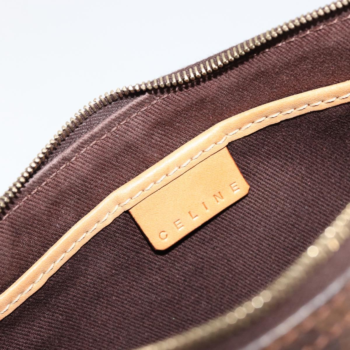 CELINE Macadam Canvas Accessory Pouch PVC Leather Brown Gold Auth 181773