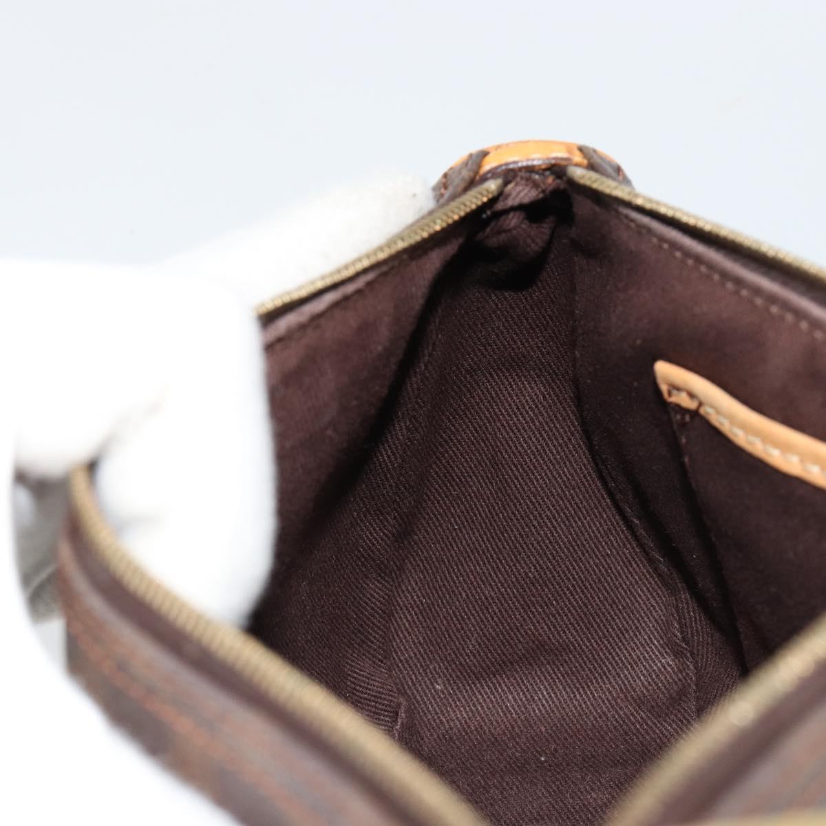 CELINE Macadam Canvas Accessory Pouch PVC Leather Brown Gold Auth 181773