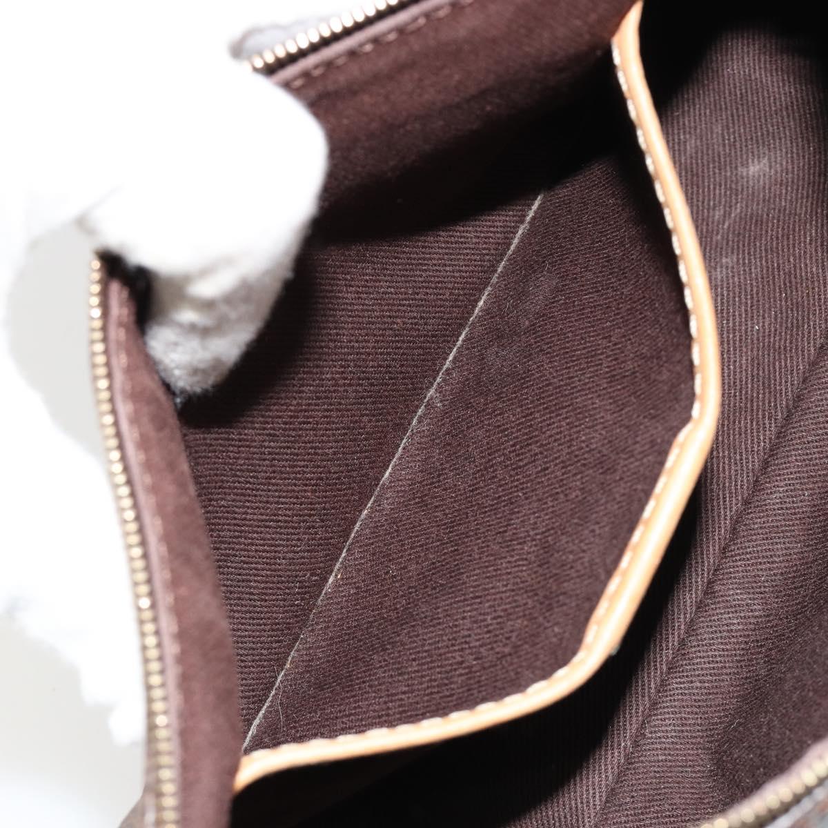CELINE Macadam Canvas Accessory Pouch PVC Leather Brown Gold Auth 181773