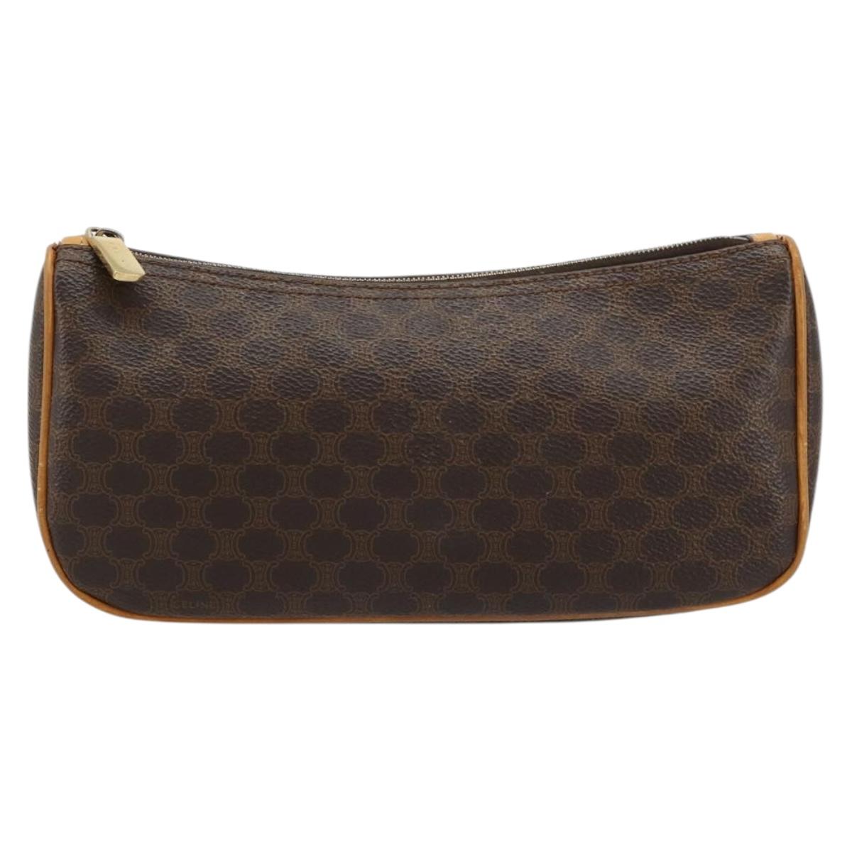 CELINE Macadam Canvas Accessory Pouch PVC Leather Brown Gold Auth 181773