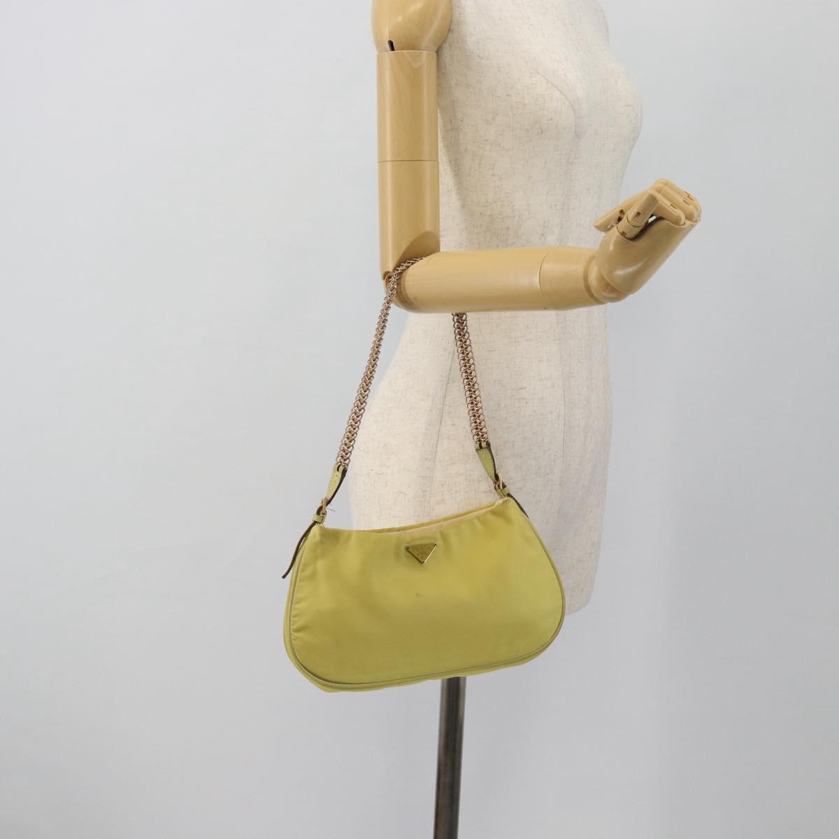 PRADA Chain Shoulder Bag Nylon Yellow Gold Auth 181775A