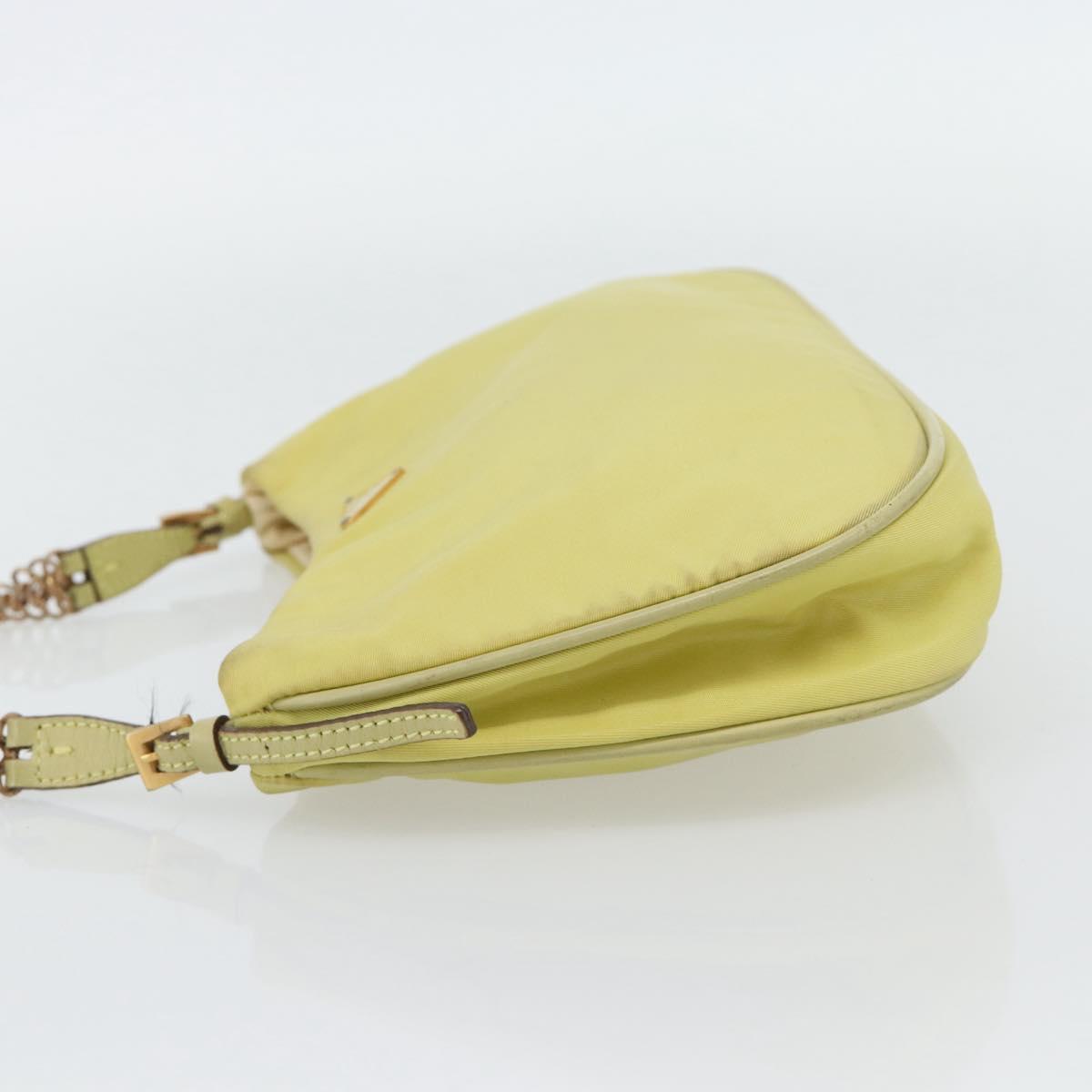 PRADA Chain Shoulder Bag Nylon Yellow Gold Auth 181775A