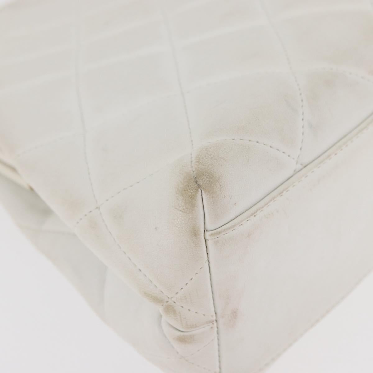 CHANEL Matelasse Chain Shoulder Bag Lamb Skin White Gold CC Auth 181776V
