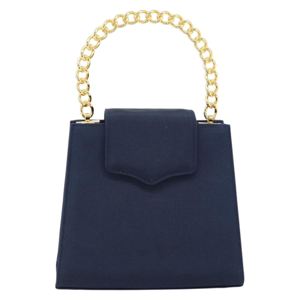 GIVENCHY Chain Hand Bag Nylon Navy Gold Auth 181777