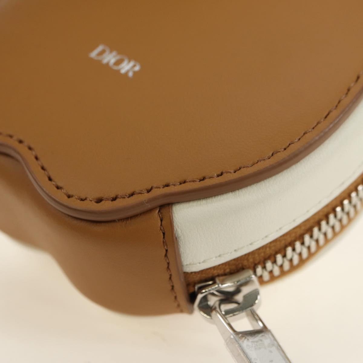 Christian Dior Bobby Wallet Pouch Leather Beige Silver Auth 181779SM